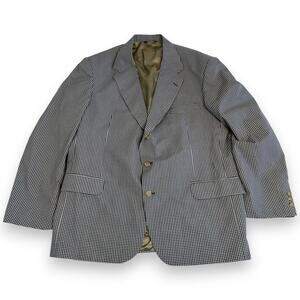 Orvis Sport Coat Blazer Mens 46L 3 Button Gingham Navy Blue White